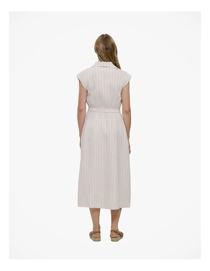 Linen Stripe Wrap Detail Dress in Parchment image 5