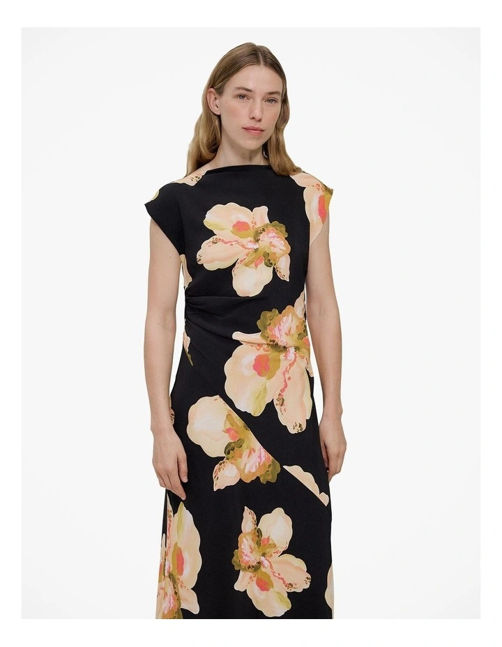 Caelia Draped Bias Dress in Black image 1