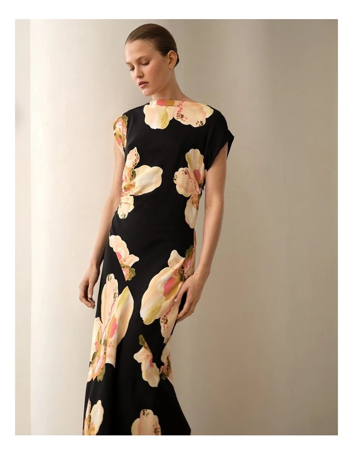 Caelia Draped Bias Dress in Black image 2