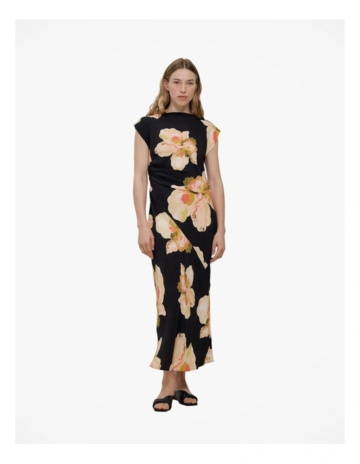 Caelia Draped Bias Dress in Black image 3