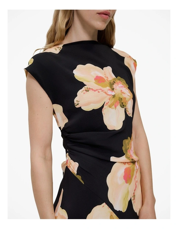 Caelia Draped Bias Dress in Black image 4