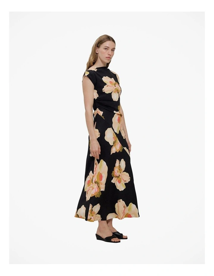 Caelia Draped Bias Dress in Black image 5