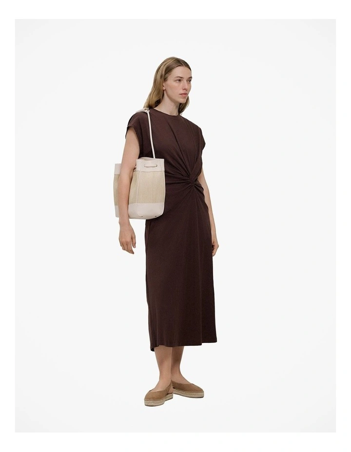 Cotton Jersey Twist Dress in Coffee image 4