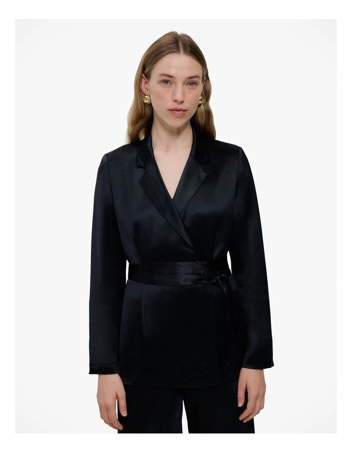 Satin Relaxed Tailored Jacket in Black image 1