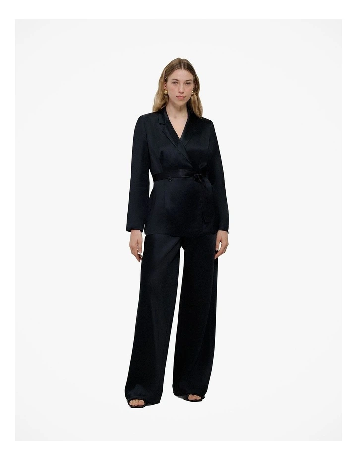 Satin Relaxed Tailored Jacket in Black image 2