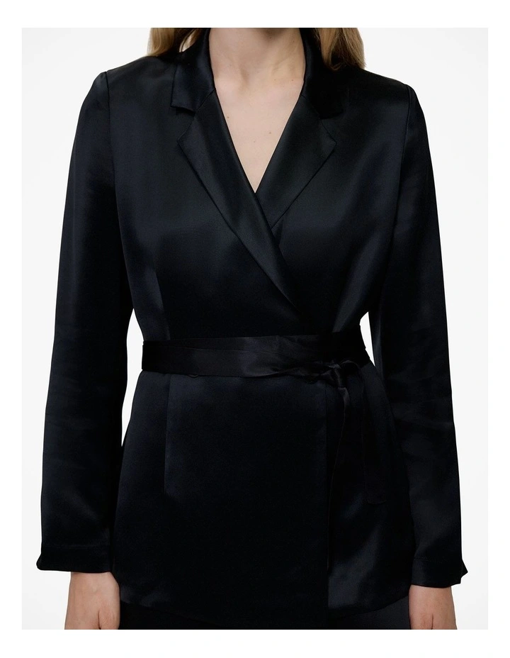 Satin Relaxed Tailored Jacket in Black image 3
