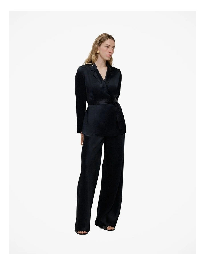 Satin Relaxed Tailored Jacket in Black image 4