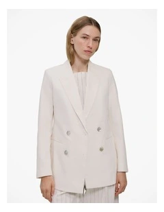 Linen Cotton Double Breasted Blazer in Parchment