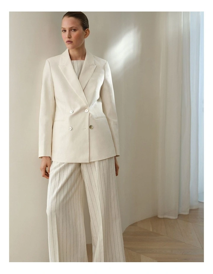 Linen Cotton Double Breasted Blazer in Parchment image 2