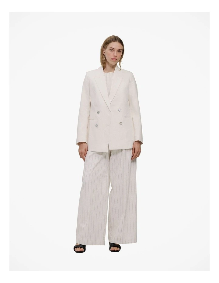 Linen Cotton Double Breasted Blazer in Parchment image 3