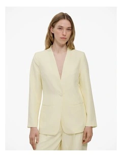 Collarless Longline Blazer in Faint Yellow