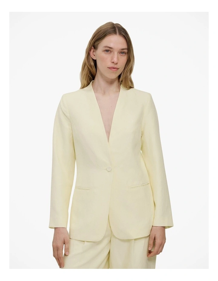 Collarless Longline Blazer in Faint Yellow image 1