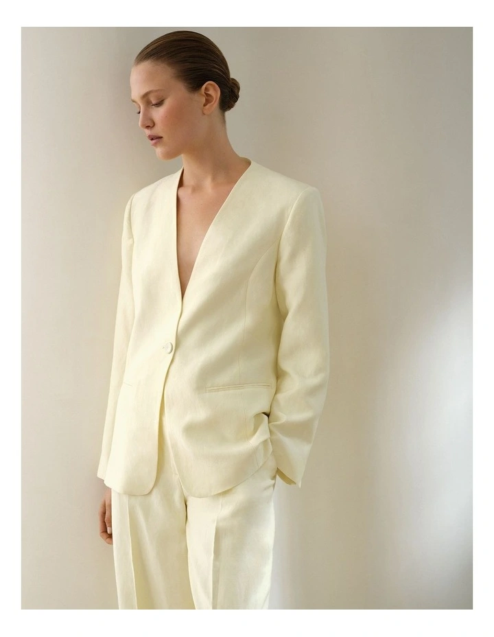 Collarless Longline Blazer in Faint Yellow image 2