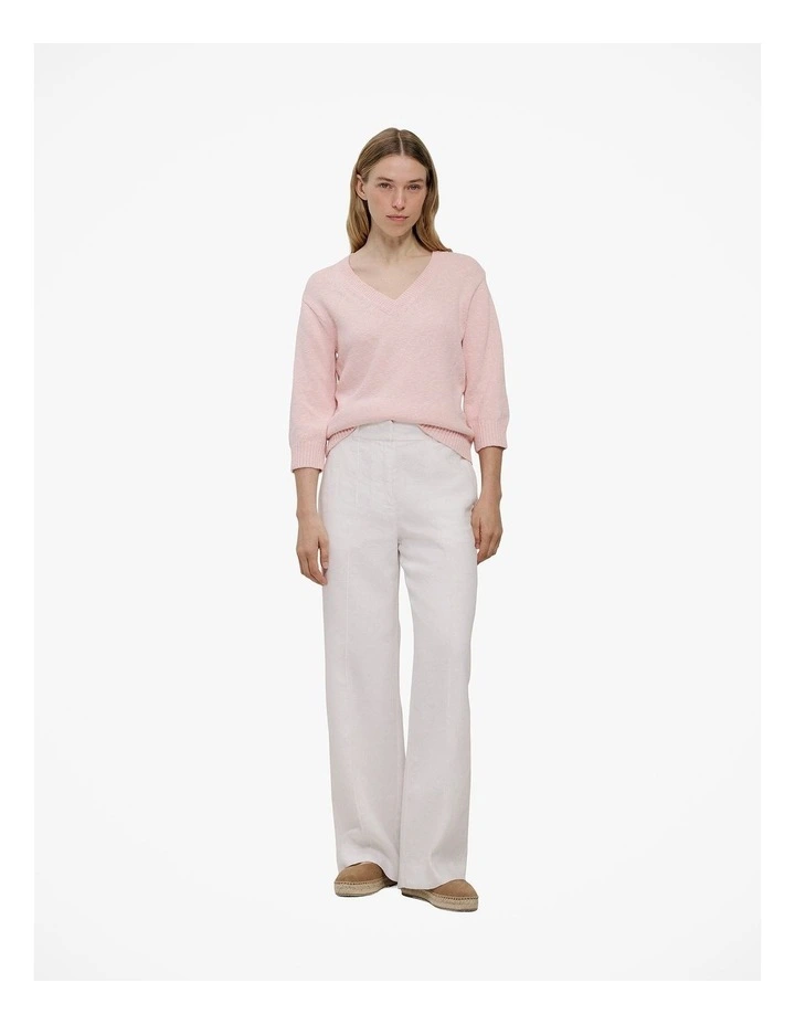 Cotton Linen Textured V Neck Knit in Blossom Pink image 2
