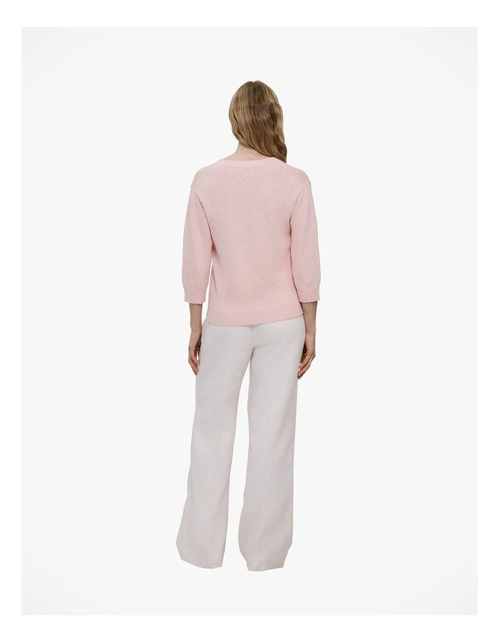 Cotton Linen Textured V Neck Knit in Blossom Pink image 4