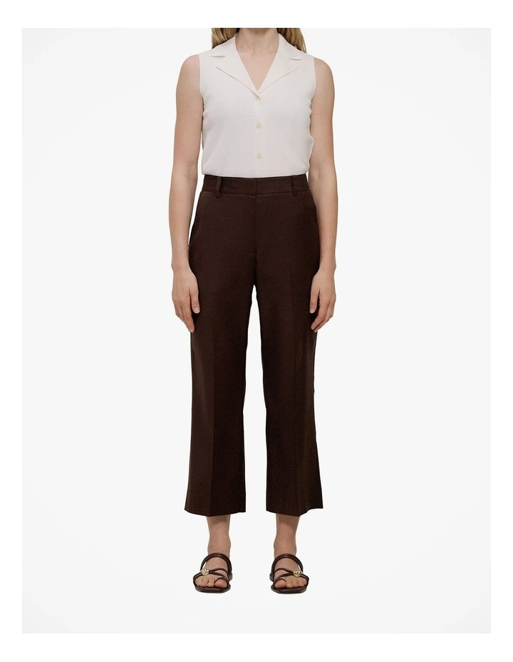 Stretch Linen Blend Cropped Pant in Coffee image 1