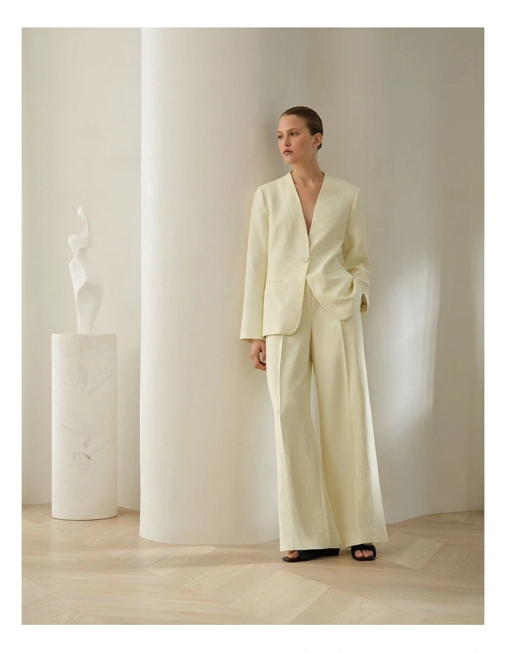 High Rise Tailored Wide Leg Pant in Faint Yellow image 2
