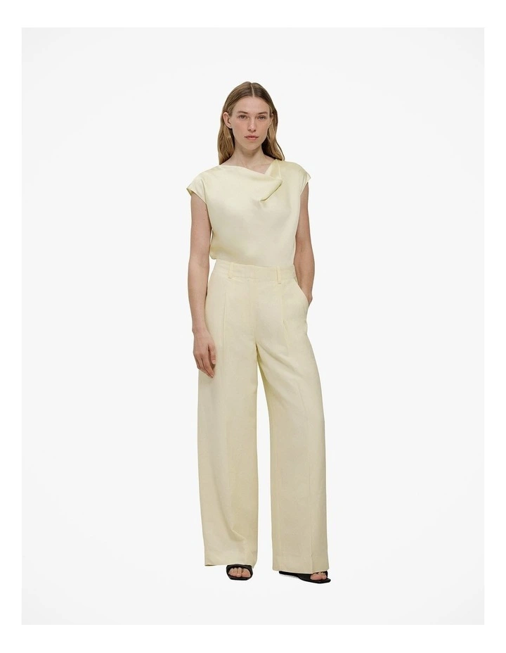High Rise Tailored Wide Leg Pant in Faint Yellow image 3