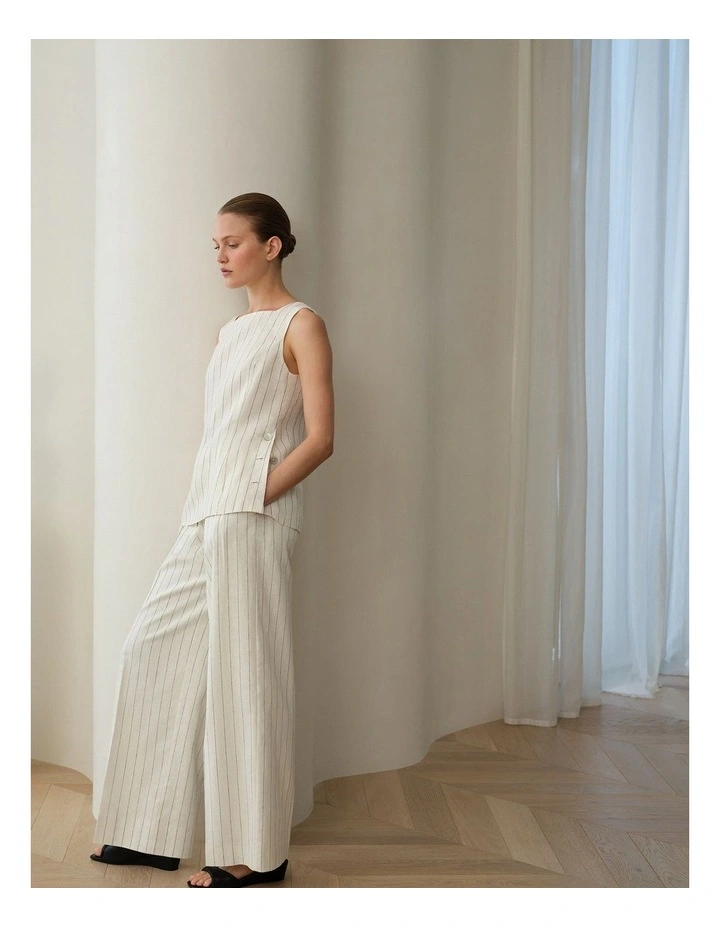 Linen Cotton Pinstripe Pant in Parchment image 2