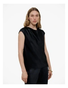 Satin Cowl Neck Blouse in Black