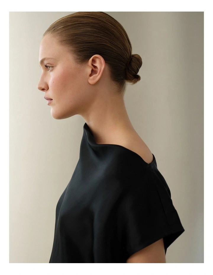 Satin Cowl Neck Blouse in Black image 2