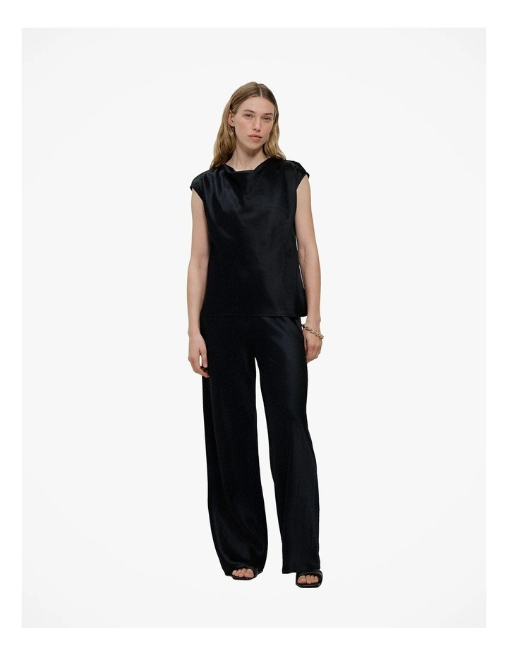 Satin Cowl Neck Blouse in Black image 3