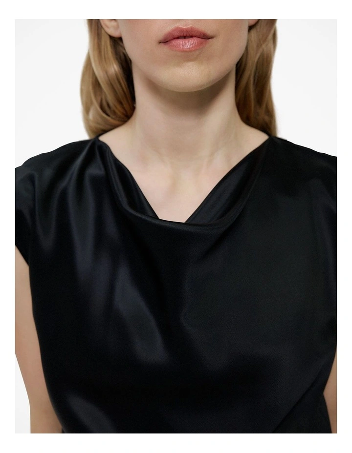 Satin Cowl Neck Blouse in Black image 4