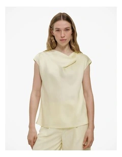 Satin Cowl Neck Blouse in Faint Yellow