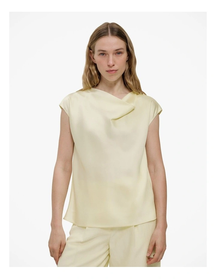 Satin Cowl Neck Blouse in Faint Yellow image 1