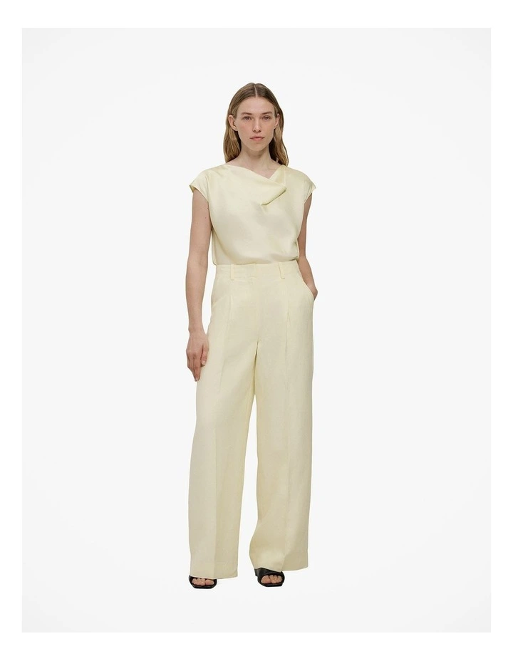 Satin Cowl Neck Blouse in Faint Yellow image 2