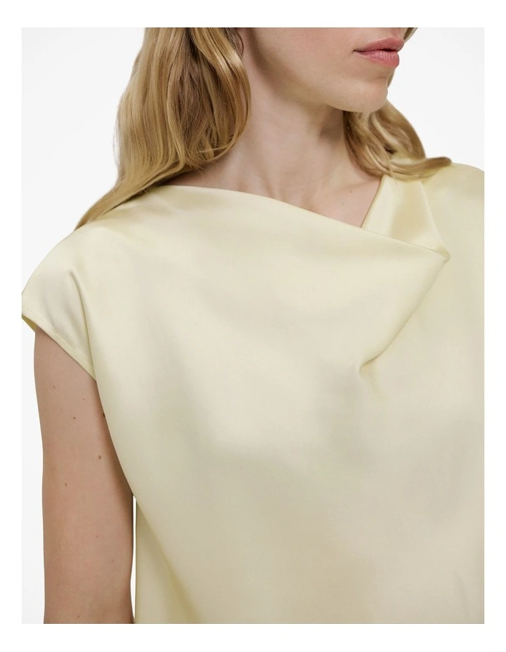 Satin Cowl Neck Blouse in Faint Yellow image 3