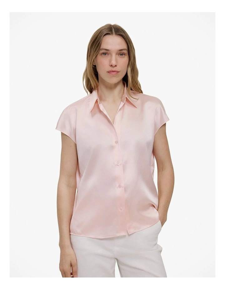 Silk Satin Cap Sleeve Shirt in Blossom Pink image 1
