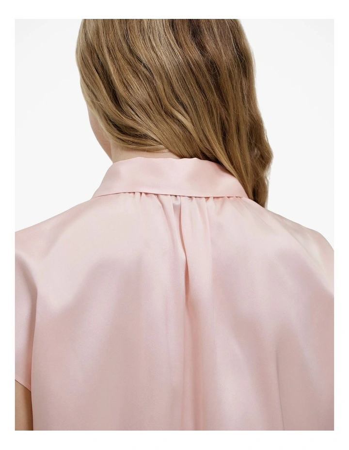 Silk Satin Cap Sleeve Shirt in Blossom Pink image 3