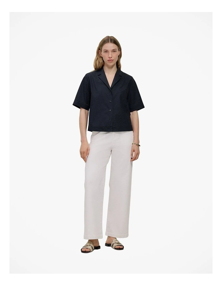 Poplin Lattice Trim Short Sleeve Shirt in Black image 2