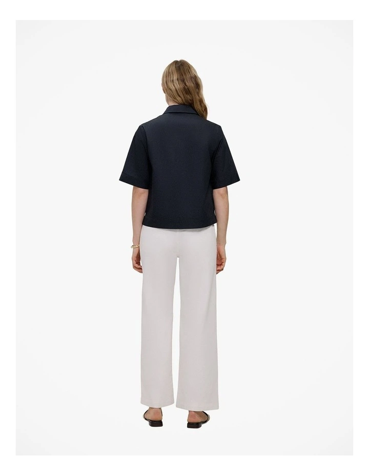 Poplin Lattice Trim Short Sleeve Shirt in Black image 4