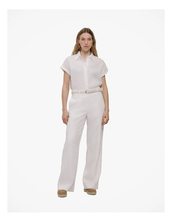 Linen Cap Sleeve Shirt in White image 2