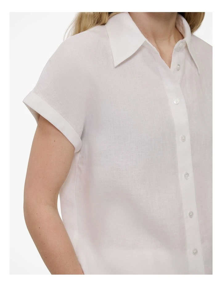 Linen Cap Sleeve Shirt in White image 3