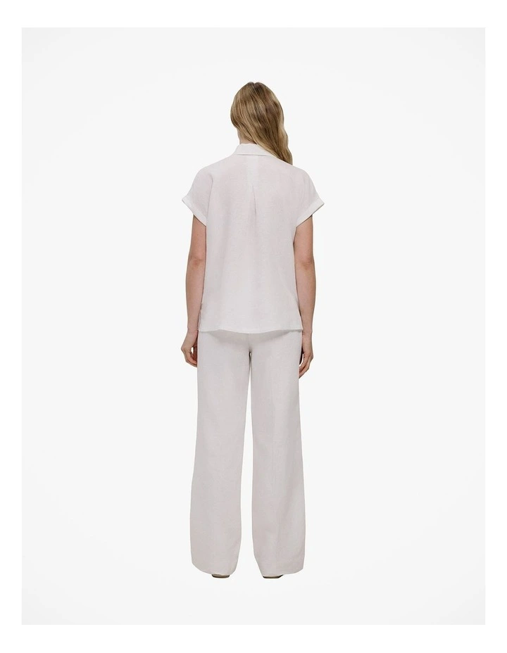 Linen Cap Sleeve Shirt in White image 4