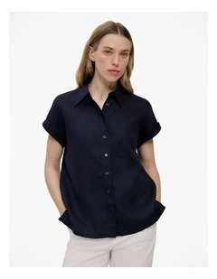 Linen Cap Sleeve Shirt in Night Sky