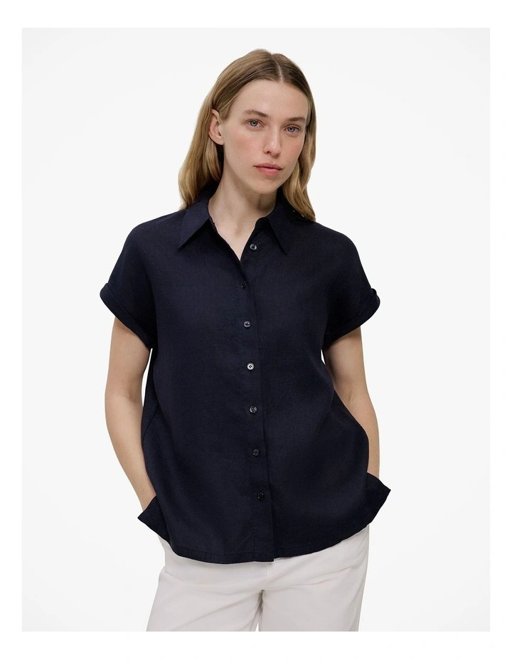Linen Cap Sleeve Shirt in Night Sky image 1