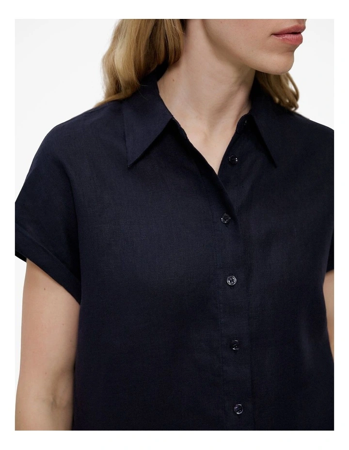 Linen Cap Sleeve Shirt in Night Sky image 3