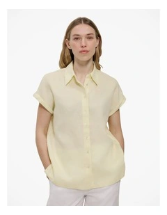 Linen Cap Sleeve Shirt in Faint Yellow