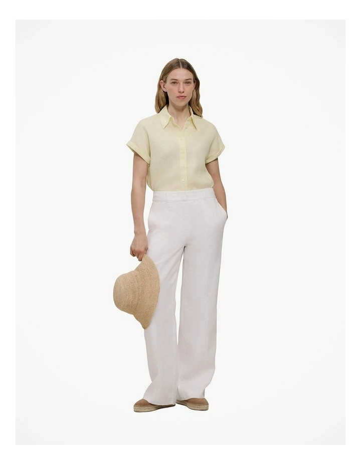 Linen Cap Sleeve Shirt in Faint Yellow image 2
