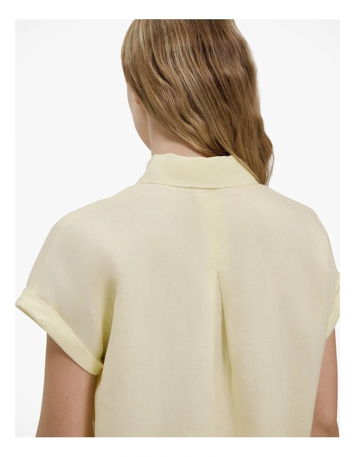 Linen Cap Sleeve Shirt in Faint Yellow image 3