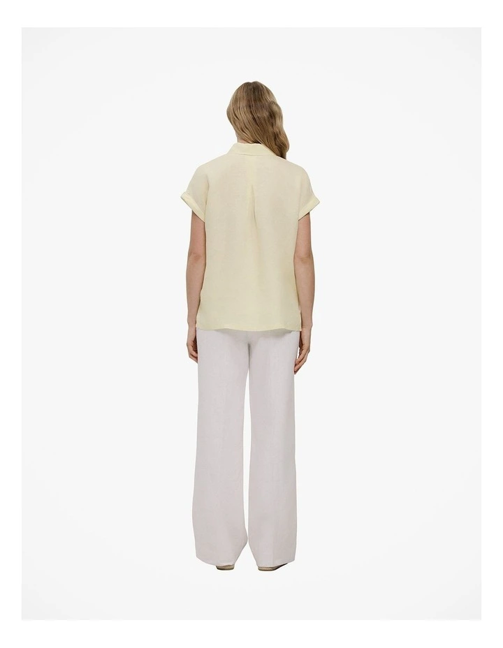 Linen Cap Sleeve Shirt in Faint Yellow image 4