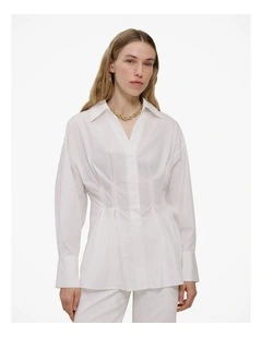 Poplin Cinched Waist Shirt in White