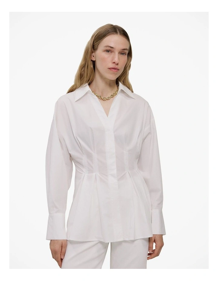 Poplin Cinched Waist Shirt in White image 1