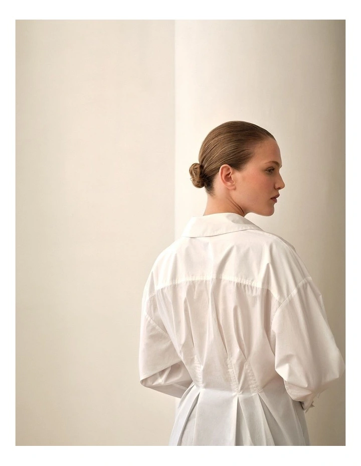 Poplin Cinched Waist Shirt in White image 2