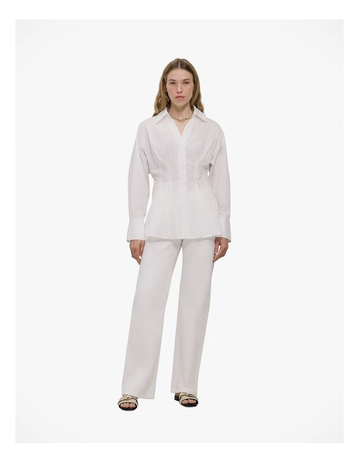 Poplin Cinched Waist Shirt in White image 3