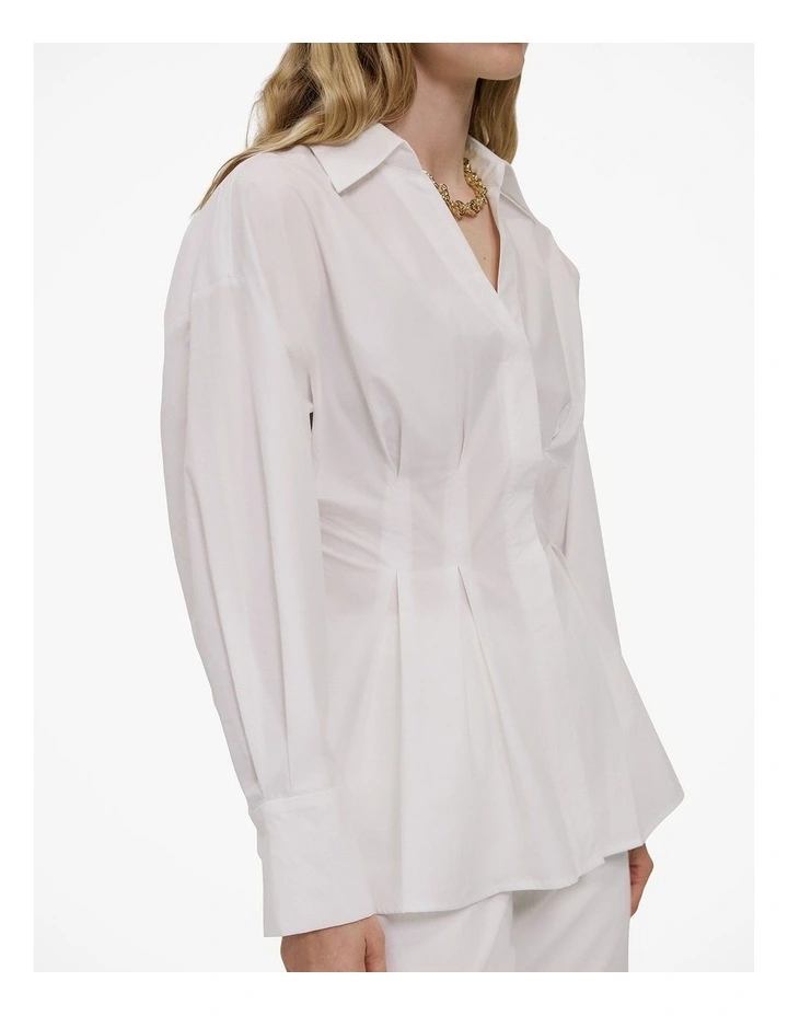 Poplin Cinched Waist Shirt in White image 4